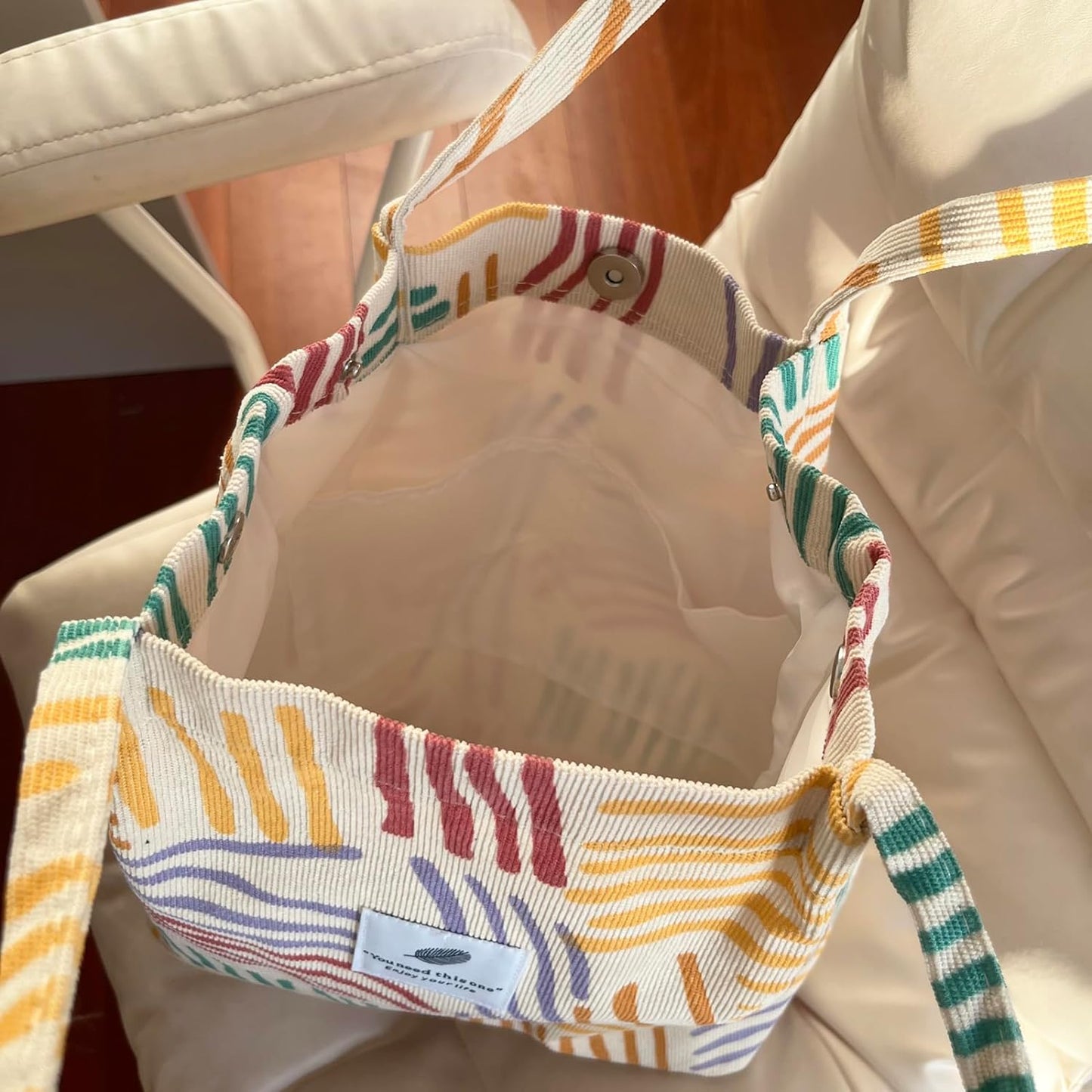 Colourful Striped Corduroy Tote Bag