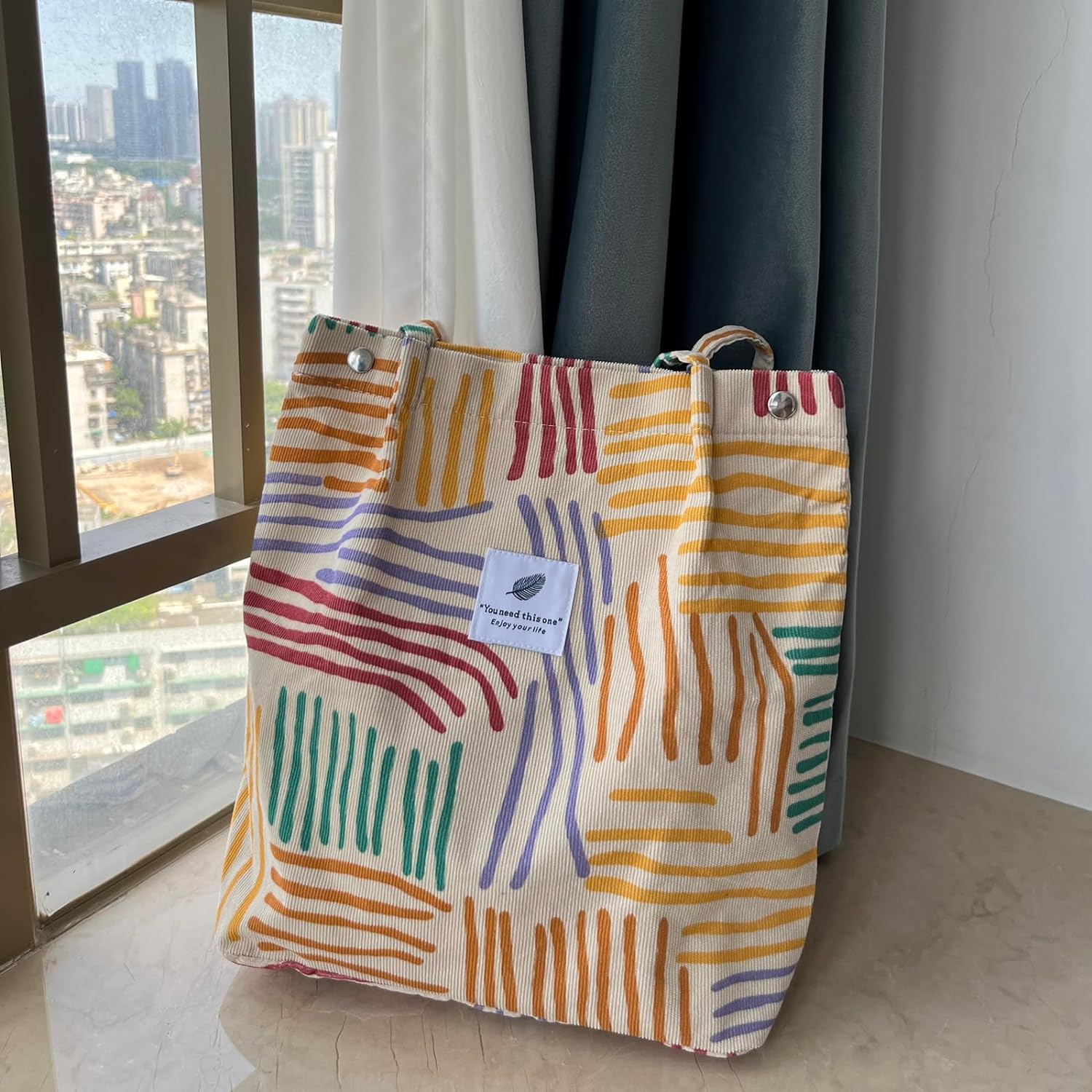 Colourful Striped Corduroy Tote Bag